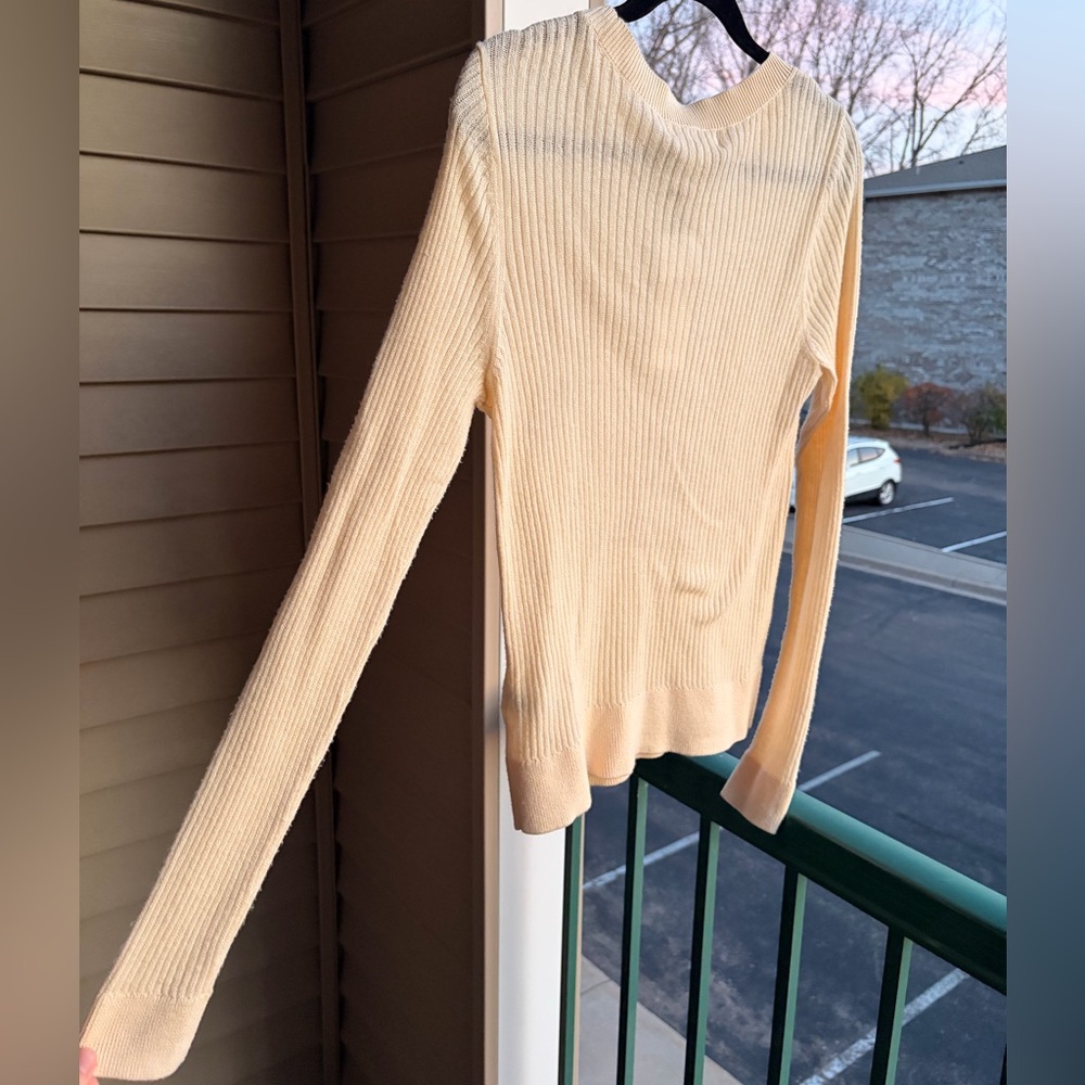 🆕🌾Treasure & Bond Ribbed Sweater XS Cream Stretch Soft Knit Top Minimalist $59 - Picture 5 of 13